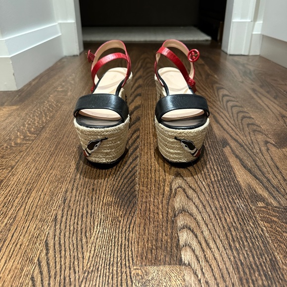 GUCCI  Barbette Snake Appliqué Espadrille Wedge Sandel *Black/Red *Size:IT 39 - Picture 5 of 6